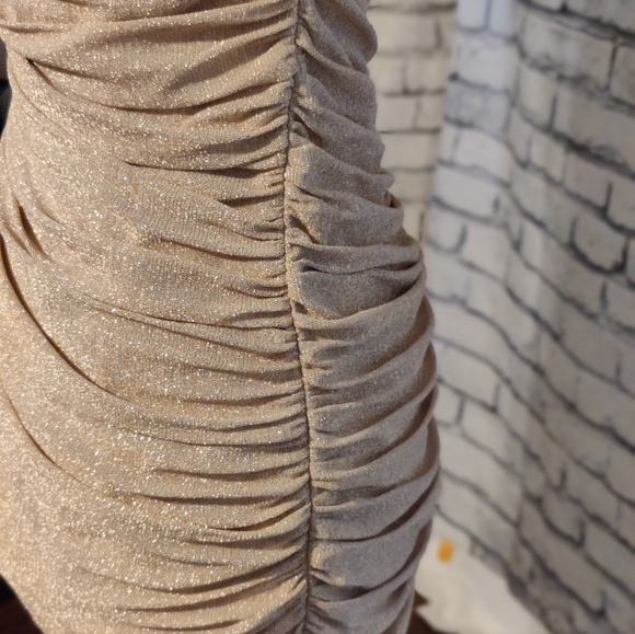 Stunning gold on gold Zum Zum vintage 80s ruched Body Con mini Dress poufy  SM - Picture 9 of 13